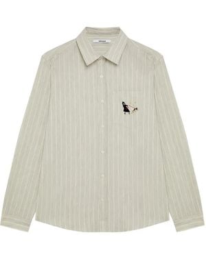 Edmmond Studios Vertical-Stripe Embroidered-Pocket Shirt - White
