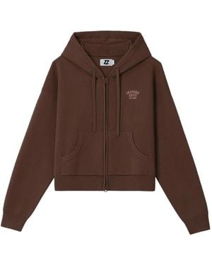 Izzue Logo-Embroidered Zip-Up Hoodie - Brown