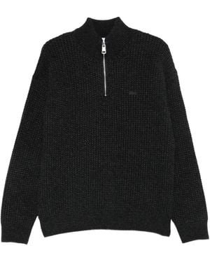 Lacoste Quarter-Zip Waffle-Knit Jumper - Black