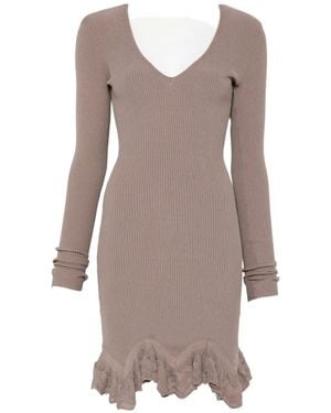 Blumarine Ruffled Ribbed-Knit Mini Dress - Brown