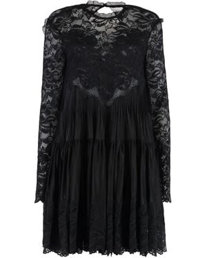 Rabanne Floral-Lace Tiered Dress - Black