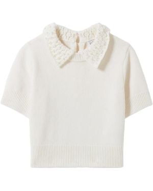 Claudie Pierlot Pearl-Embellished Polo Top - White