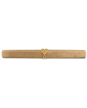 Ami Paris Cowhide Leather Ami De Coeur Buckle Belt - White