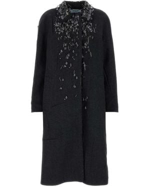 Prada Single-Breasted Mouliné Prince Of Wales Check And Embroidered Twill Coat - Black