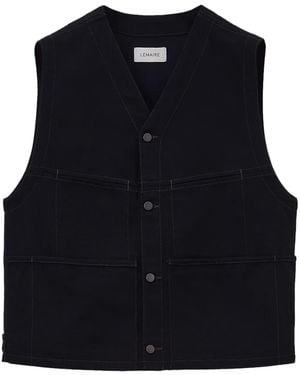 Lemaire Collarless V-Neck Cotton Gilet - Black