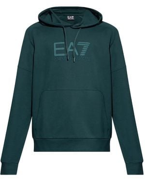 EA7 Logo-Embroidered Hoodie - Green