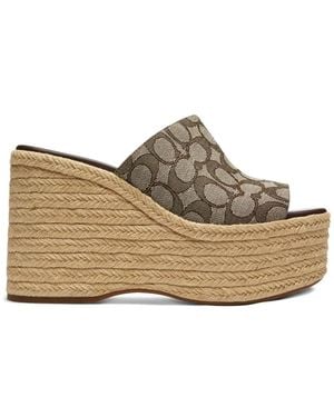 COACH Logo Platform Sandals - Brown