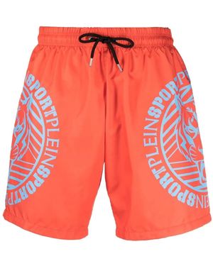 Philipp Plein Short De Bain À Logo Imprimé - Red