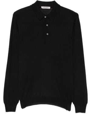 Fileria Button-Up Collar Polo Shirt - Black