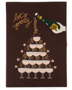 Olympia Le-Tan Let's Party Embroidered Book-Shaped Clutch Bag - Brown