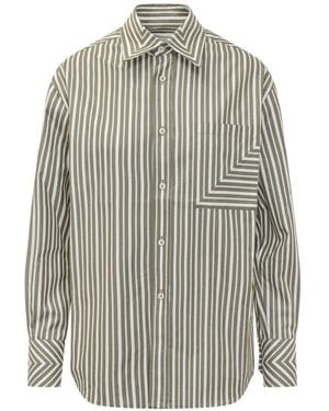 Victoria Beckham Striped Pocket-Detail Shirt - Gray