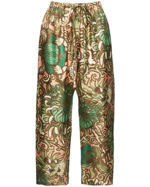 La DoubleJ Elasticated-Drawstring Cropped Pants - Blue