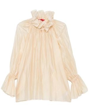 Thelatest Estelle Ruffled-Collar Balloon-Sleeve Top - Natural
