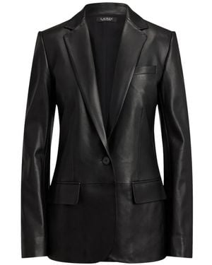 Ralph Lauren Single-Button Leather Blazer - Black