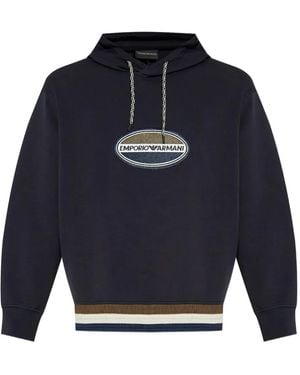 Emporio Armani Embroidered-Logo Hoodie - Blue