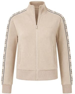 Guess Logo-Tape Zip-Up Sweatshirt - Natural