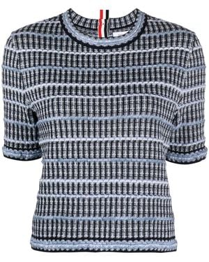 Thom Browne Crew-Neck Tweed Top - Blue