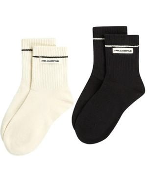 KARL LAGERFELD Ribbed Logo-Patch Socks (Set Of Two) - Natural