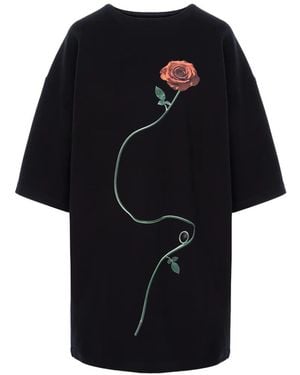 Hamza Kyoto Rose-Print T-Shirt Dress - Black