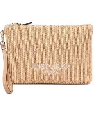 Jimmy Choo Logo-Embroidered Woven Clutch Bag - Natural
