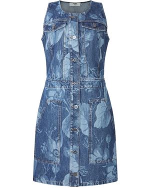 Fendi Floral-Print Button-Front Dress - Blue