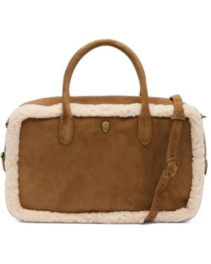 Ash Becca Shearling-Trim Suede Tote Bag - Brown