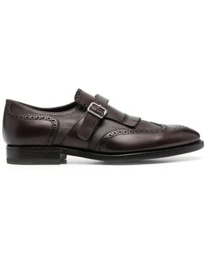 Henderson Perforated Buckled Monk Shoes - Brown