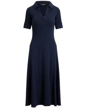 Ralph Lauren Robe Mi-Longue En Maille Nervurée - Blue