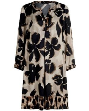 Betty Barclay Floral-Print Leopard-Trim Midi Dress - Black