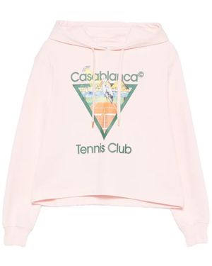 CASABLANCA Tennis Club Triangle Graphic-Print Cropped Hoodie - Pink