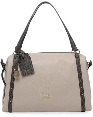 Liu Jo Logo-Print Studded Shoulder Bag - Gray