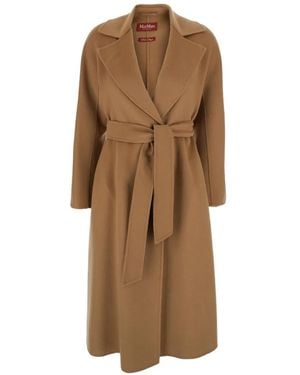 Max Mara Belted Kimono-Sleeve Coat - Brown