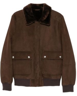 Eleventy Shearling-Collar Suede Jacket - Brown