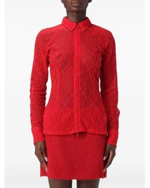 MSGM Lace Zip-Up Shirt - Red