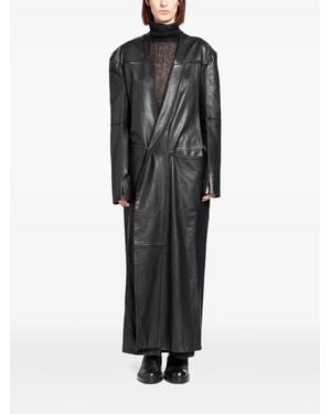 Yehuafan Double-Breasted Leather Coat - Black