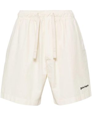 Palm Angels Logo-embroidered Bermuda Shorts - Natural