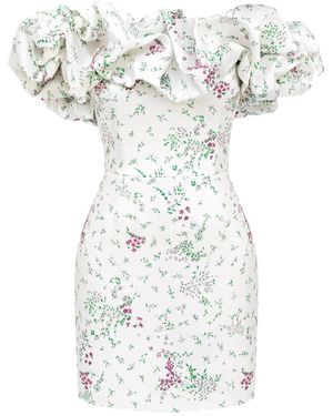 POST MERIDIEM Ruffled Floral-Print Mini Dress - White