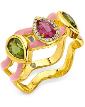 Buddha Mama Bubblegum Tourmaline And Diamond Band Ring - Metallic