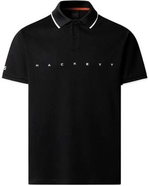 Hackett Logo-Print Contrast-Trim Polo Shirt - Black
