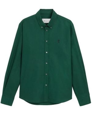 Ami Paris Cotton Shirt With Ami De Coeur - Green