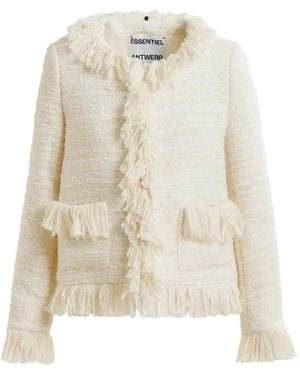 Essentiel Antwerp Fringe Tweed Jacket - White