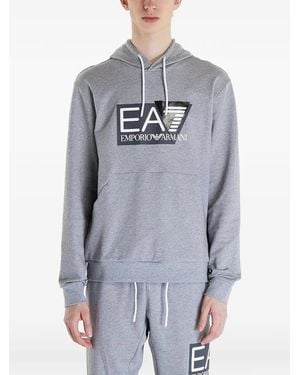 EA7 Hoodie Met Logoprint En Trekkoord - Grijs
