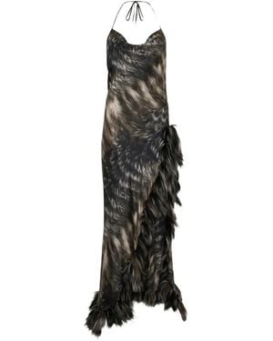 Roberto Cavalli Maxi Fur-Print Halterneck Dress - White