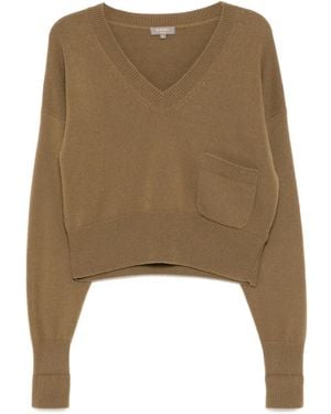 N.Peal Cashmere Cropped-Pullover mit V-Ausschnitt - Natur