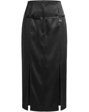 GRACE LING Relics Belted Slit Midi Skirt - Black