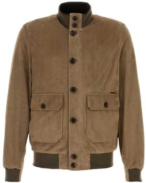 Moorer Carlos Button-Up Suede Bomber Jacket - Brown
