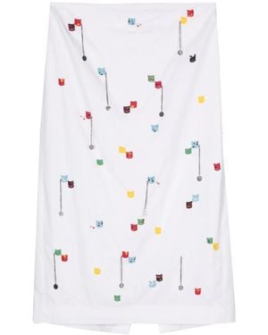 MSGM Bead-Embellished Cotton Midi Skirt - White