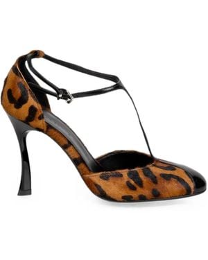 Chantal Leopard-Print T-Bar Pumps - White