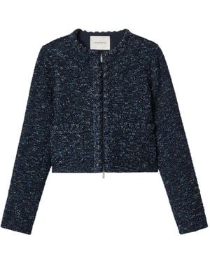 Lafayette 148 New York Cosmos Zip-Up Bouclé Tweed Jacket - Blue