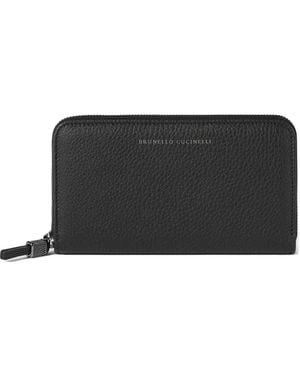 Brunello Cucinelli Grained Calfskin Wallet With Shiny Zipper Pull - Black